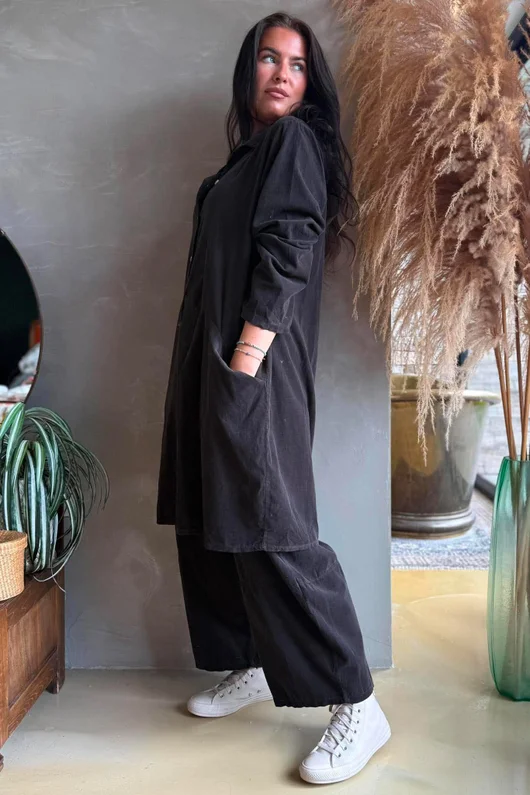 Arbi Needlecord Pop Over Shirt Dress Chocolate